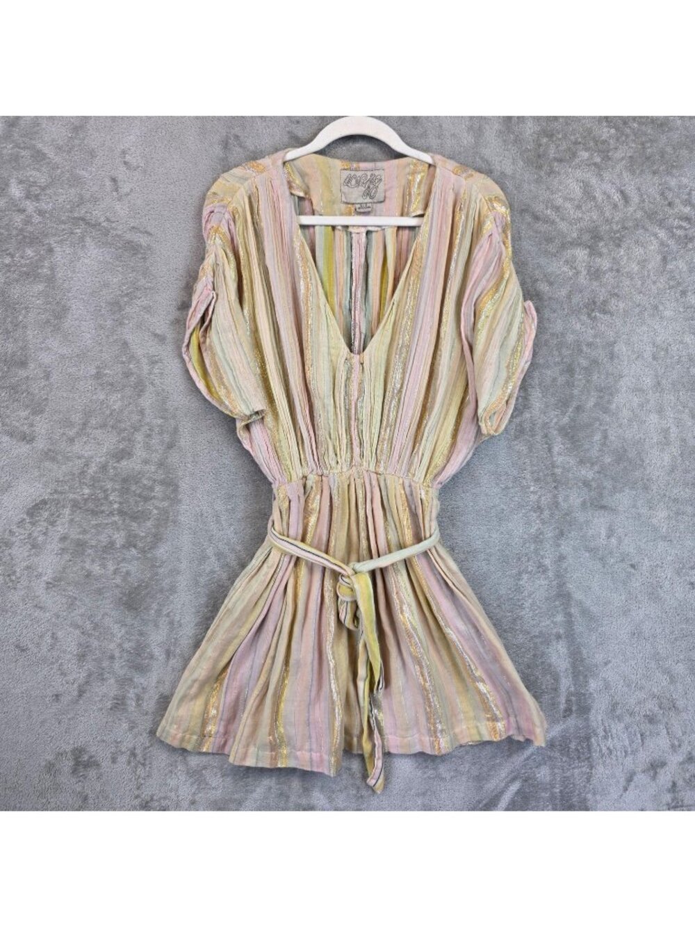 Ace&jig Dress Womens S Multicolor Striped V Neck Belted Mini Boho Sundress